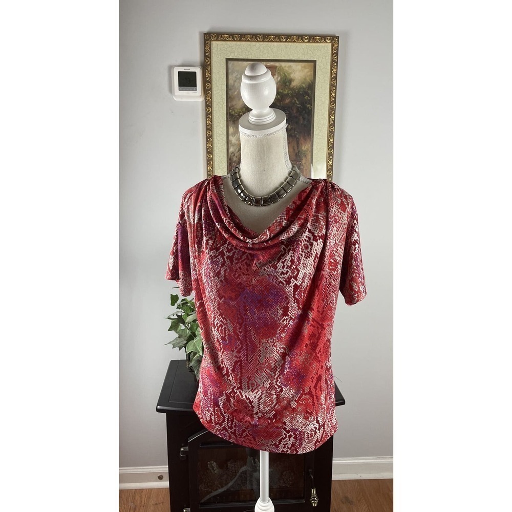 Jones New York Collection Womens Floral Blouse Short Sleeve Multicolor Size S